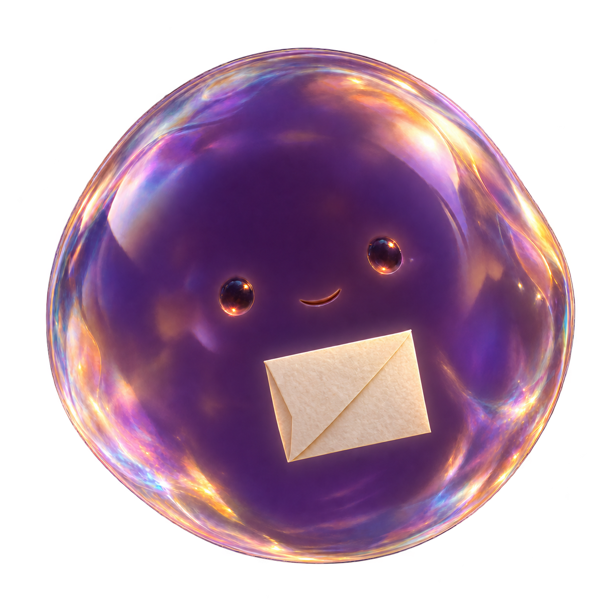 Little Mention, an iridescent soap bubble holding a folded note